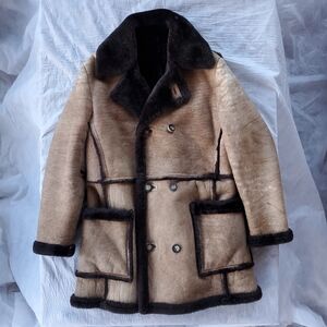 Vtg Sawyer of Napa Brown Shearling Leather Double-breasted Coat Made in USA | 40